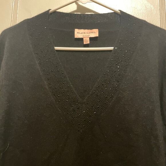 Black Label by Chicos Black 100% Cashmere Rhinestone Embellished Sweater Size L - Picture 3 of 7
